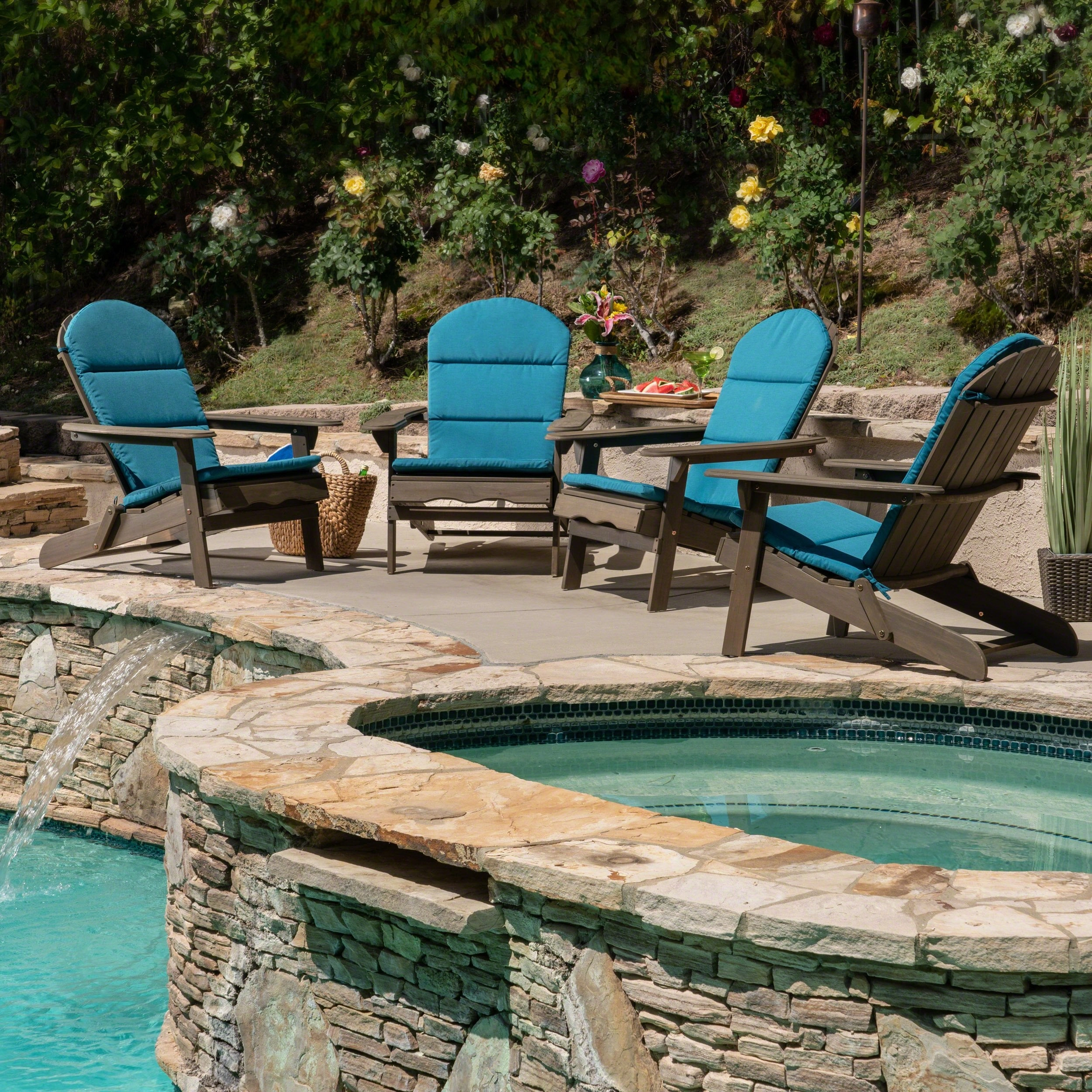 Outdoor Acacia Wood Folding Adirondack Chairs with Cushions - NH916403