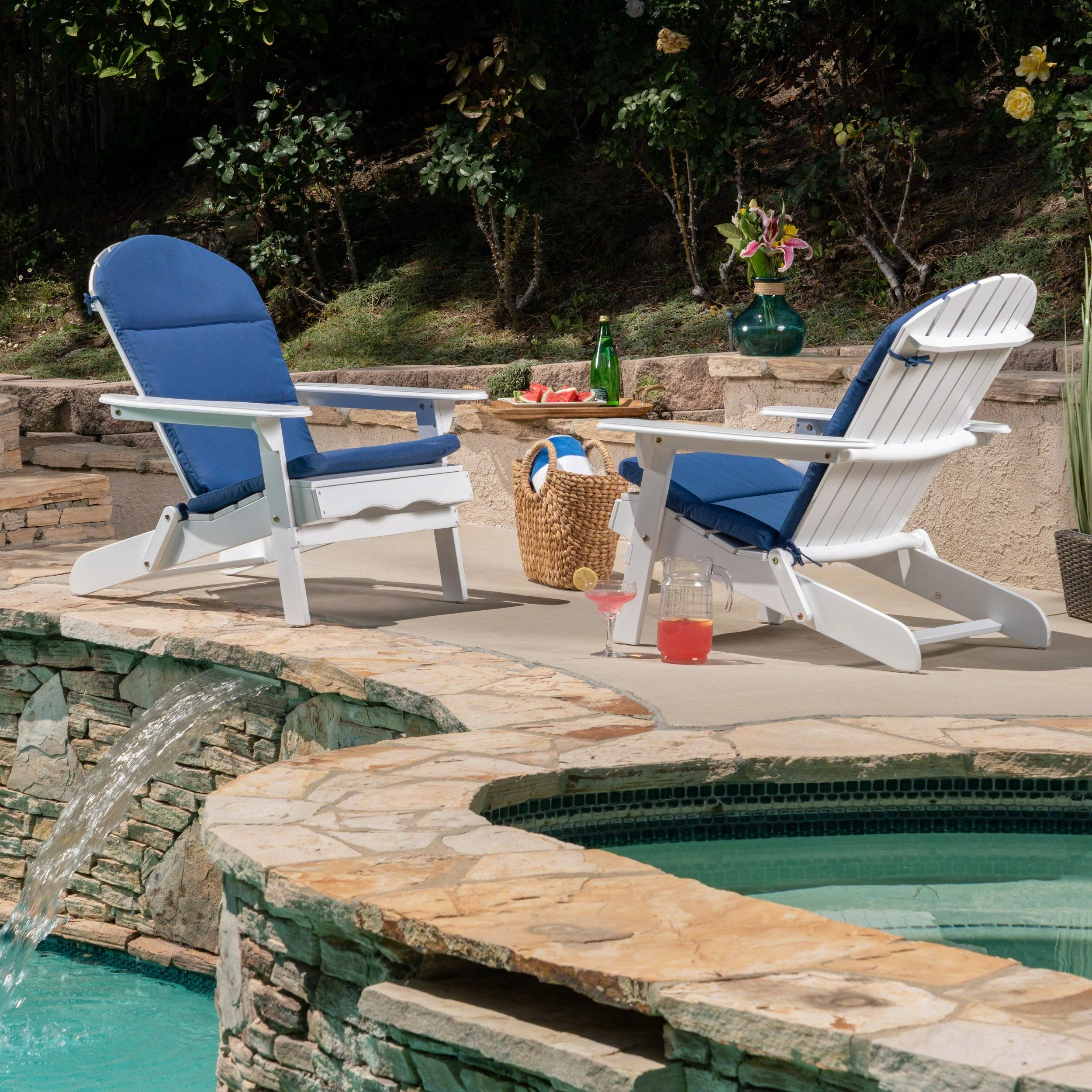 Outdoor Acacia Wood Folding Adirondack Chairs with Cushions - NH916403