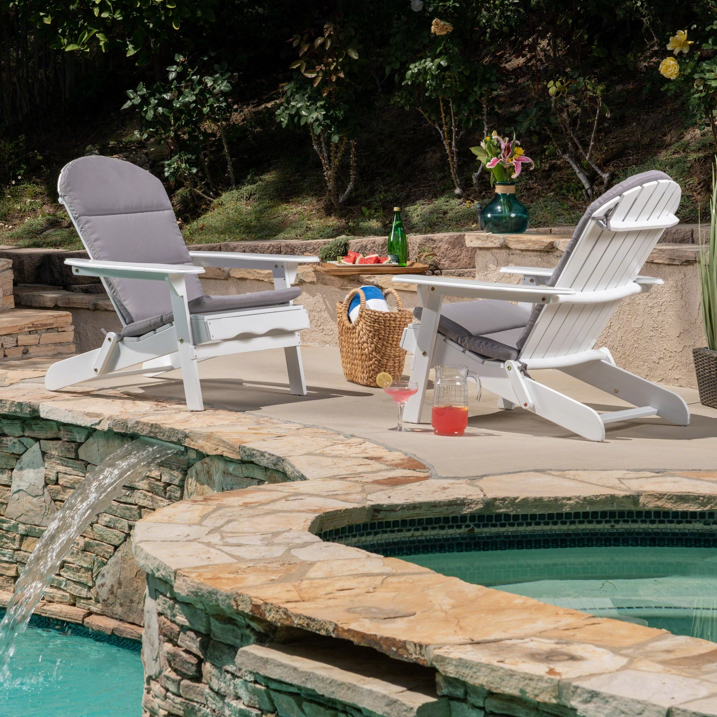 Outdoor Acacia Wood Folding Adirondack Chairs with Cushions - NH916403