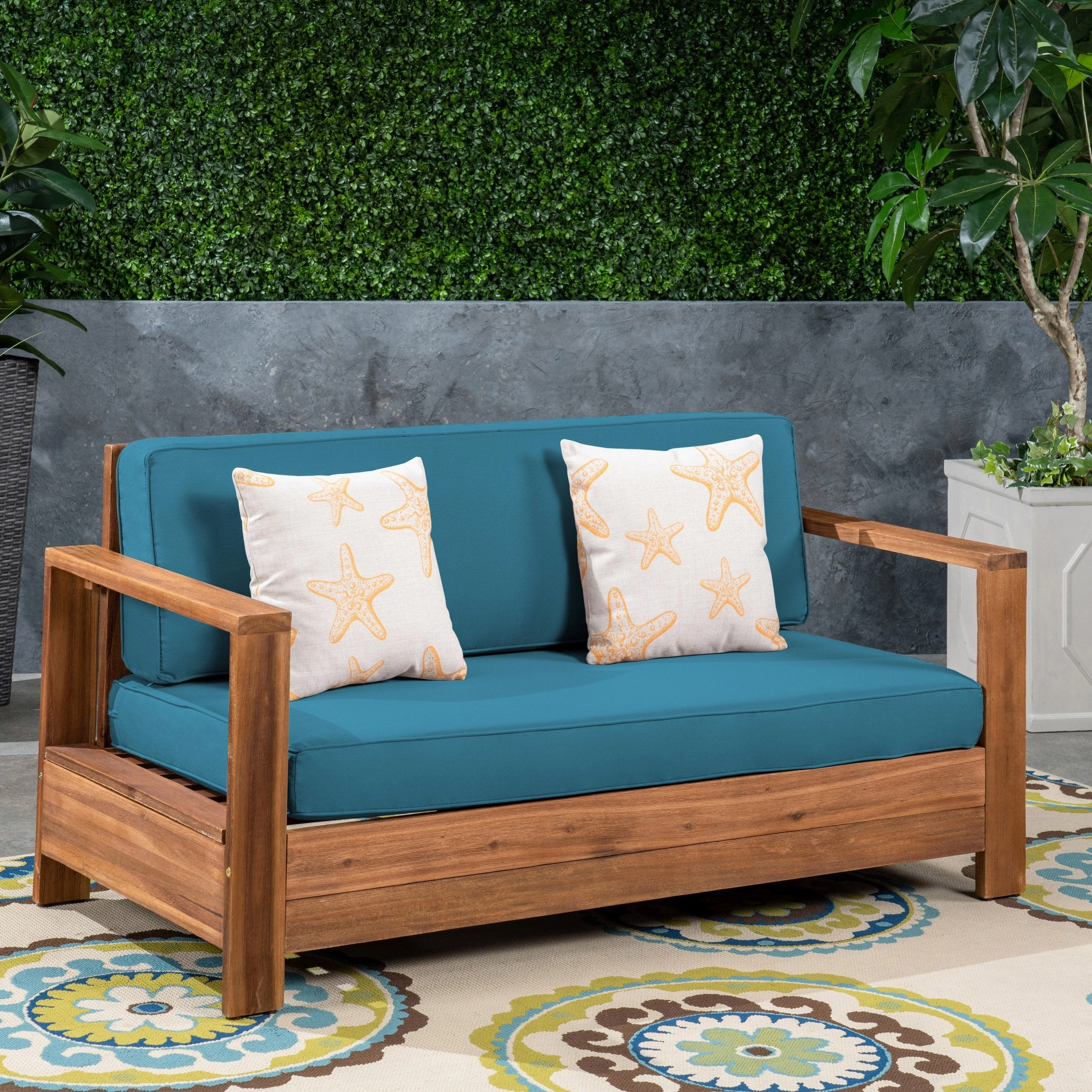 Outdoor Acacia Wood Loveseat - NH173603 stair tread rug, stair mat