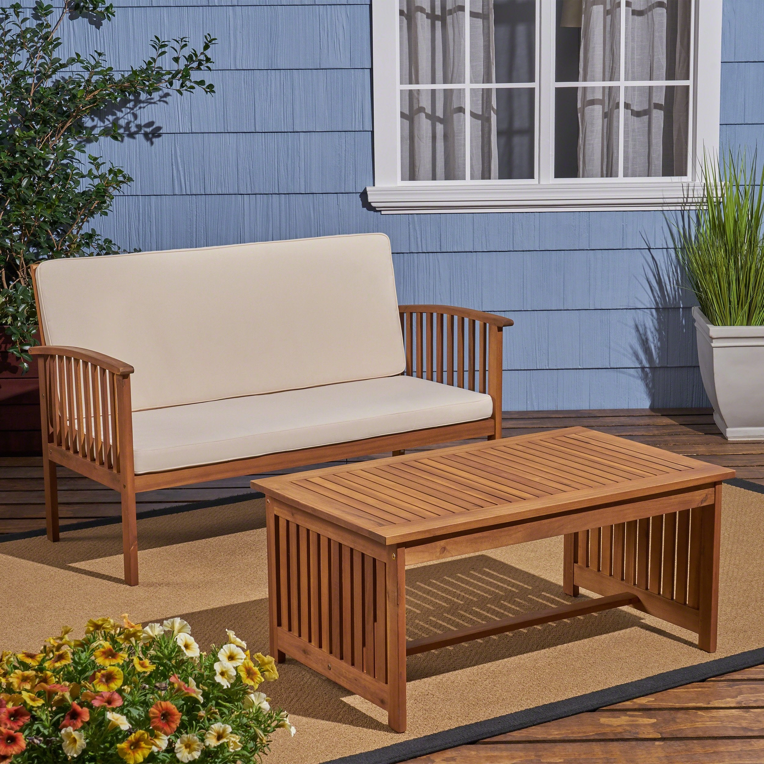 Outdoor Acacia Wood Loveseat & Coffee Table Set - NH460603 clothes rack, garment rack