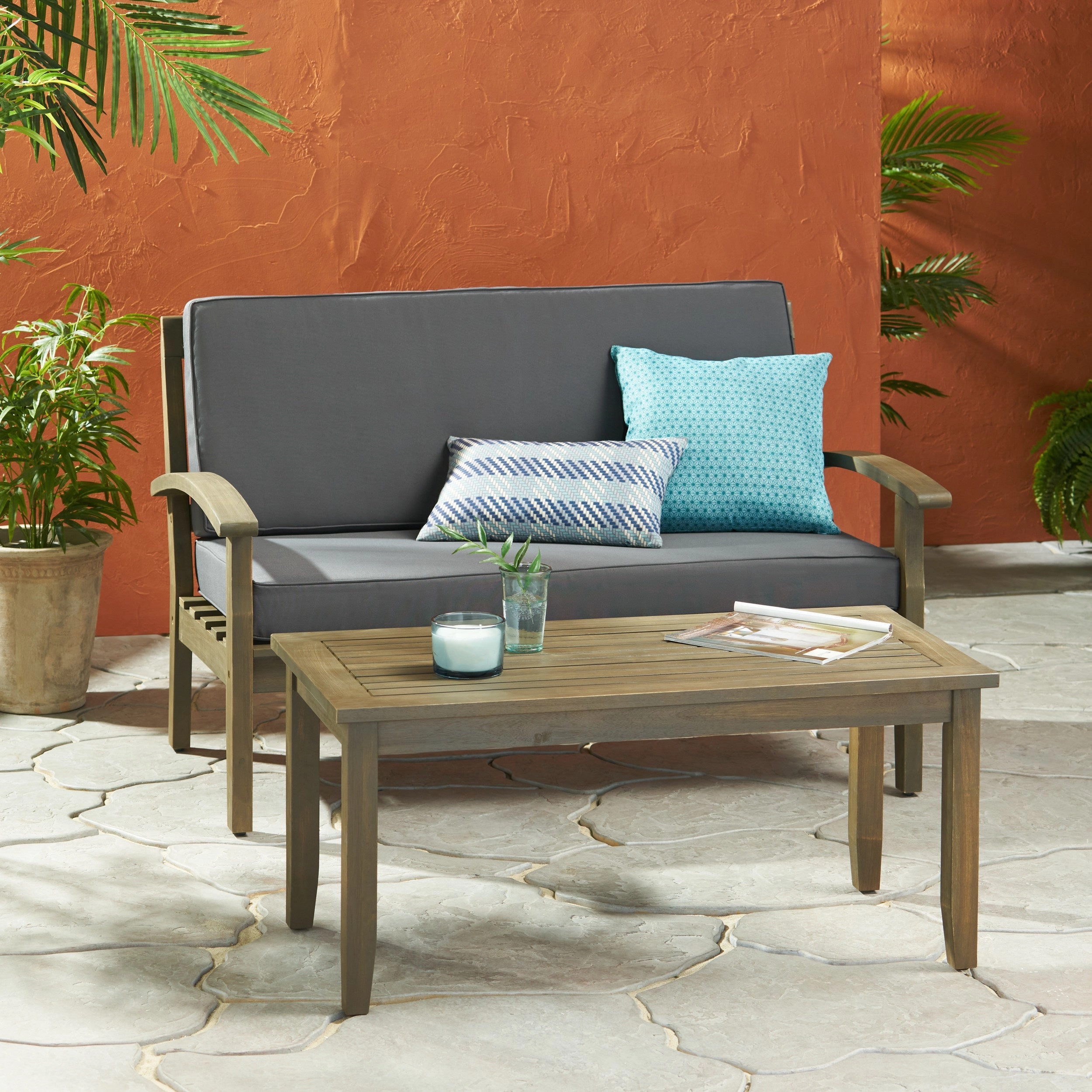 Outdoor Acacia Wood Loveseat and Coffee Table - NH698503 clothes rack, garment rack