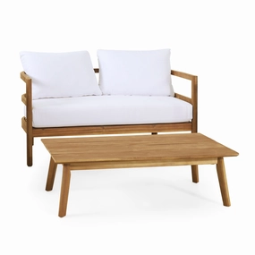 Outdoor Acacia Wood Loveseat and Coffee Table Set, Teak and White - NH416513 clothes rack, garment rack