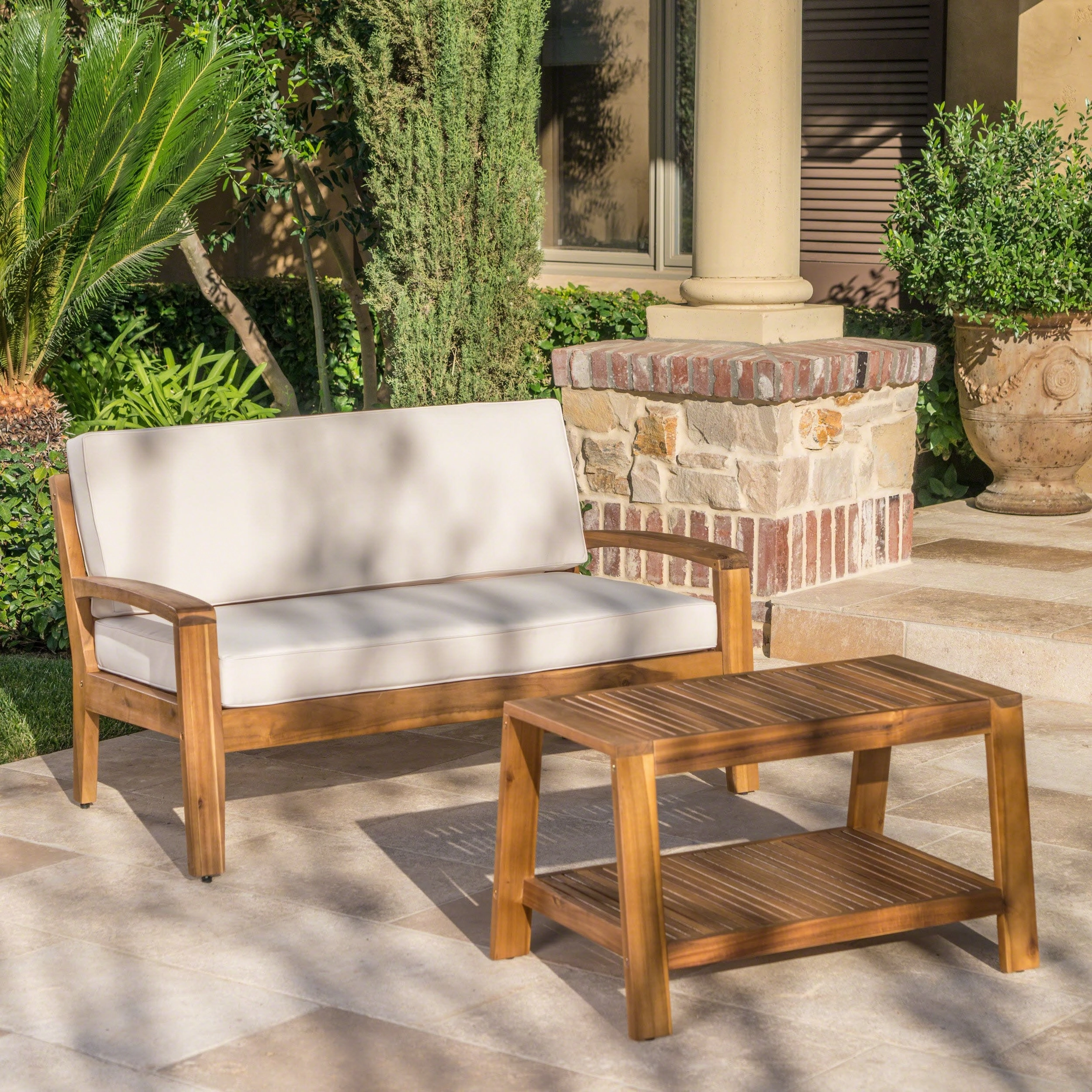 Outdoor Acacia Wood Loveseat and Coffee Table Set with Cushions - NH354303 clothes rack, garment rack