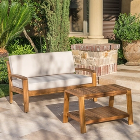 Outdoor Acacia Wood Loveseat and Coffee Table Set with Cushions - NH354303 clothes rack, garment rack