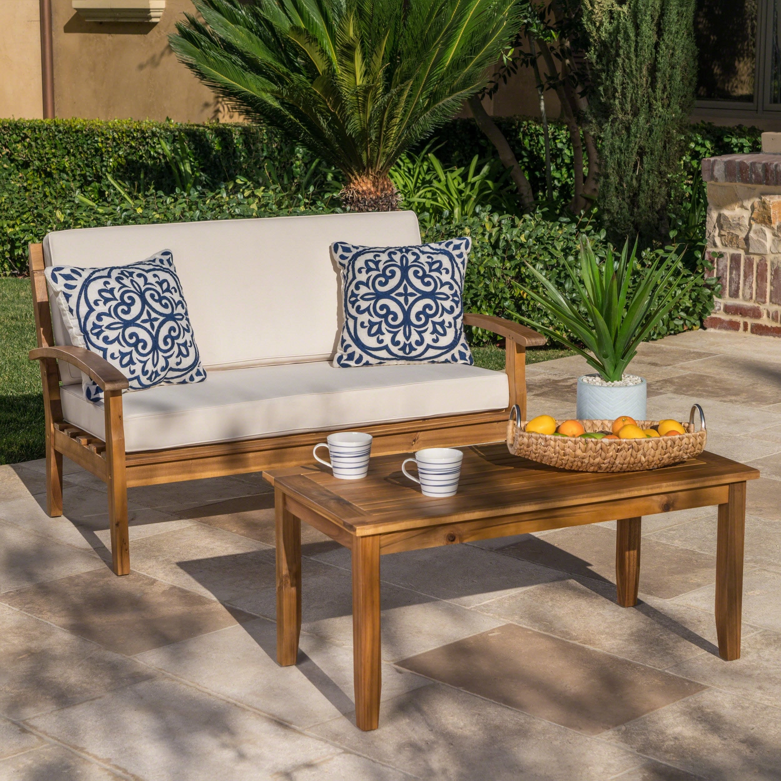Outdoor Acacia Wood Loveseat and Coffee Table Set with Cushions - NH754303 clothes rack, garment rack