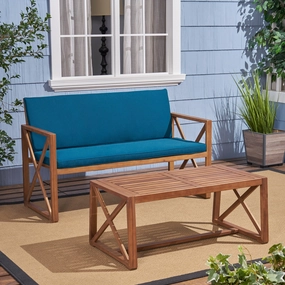 Outdoor Acacia Wood Loveseat with Coffee Table Set with Cushions - NH656703 clothes rack, garment rack