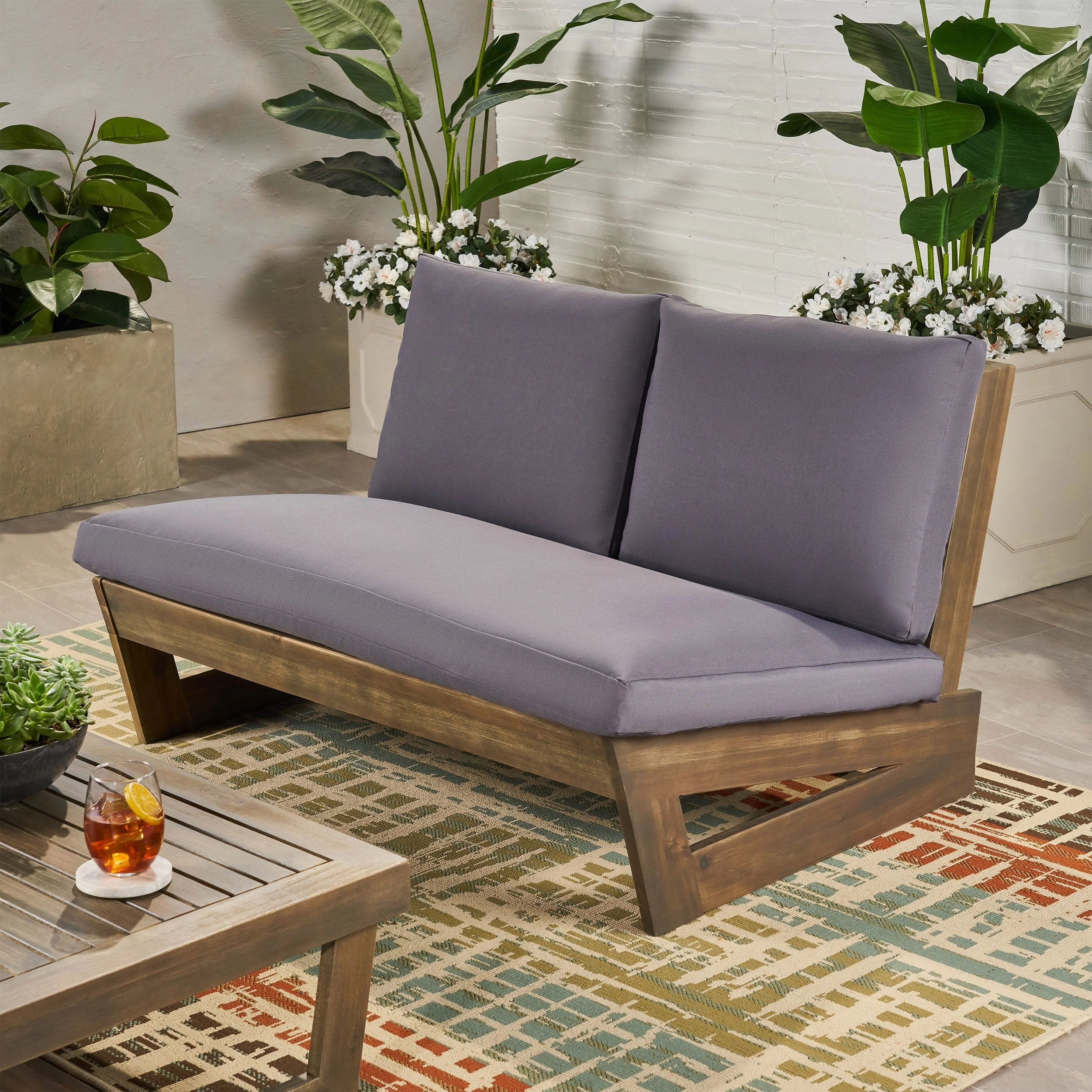 Outdoor Acacia Wood Loveseat with Cushions - NH510013 stair tread rug, stair mat