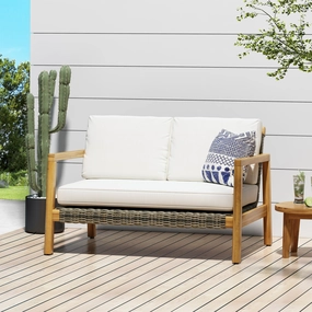 Outdoor Acacia Wood Loveseat with Wicker Accents - NH569213 stair tread rug, stair mat