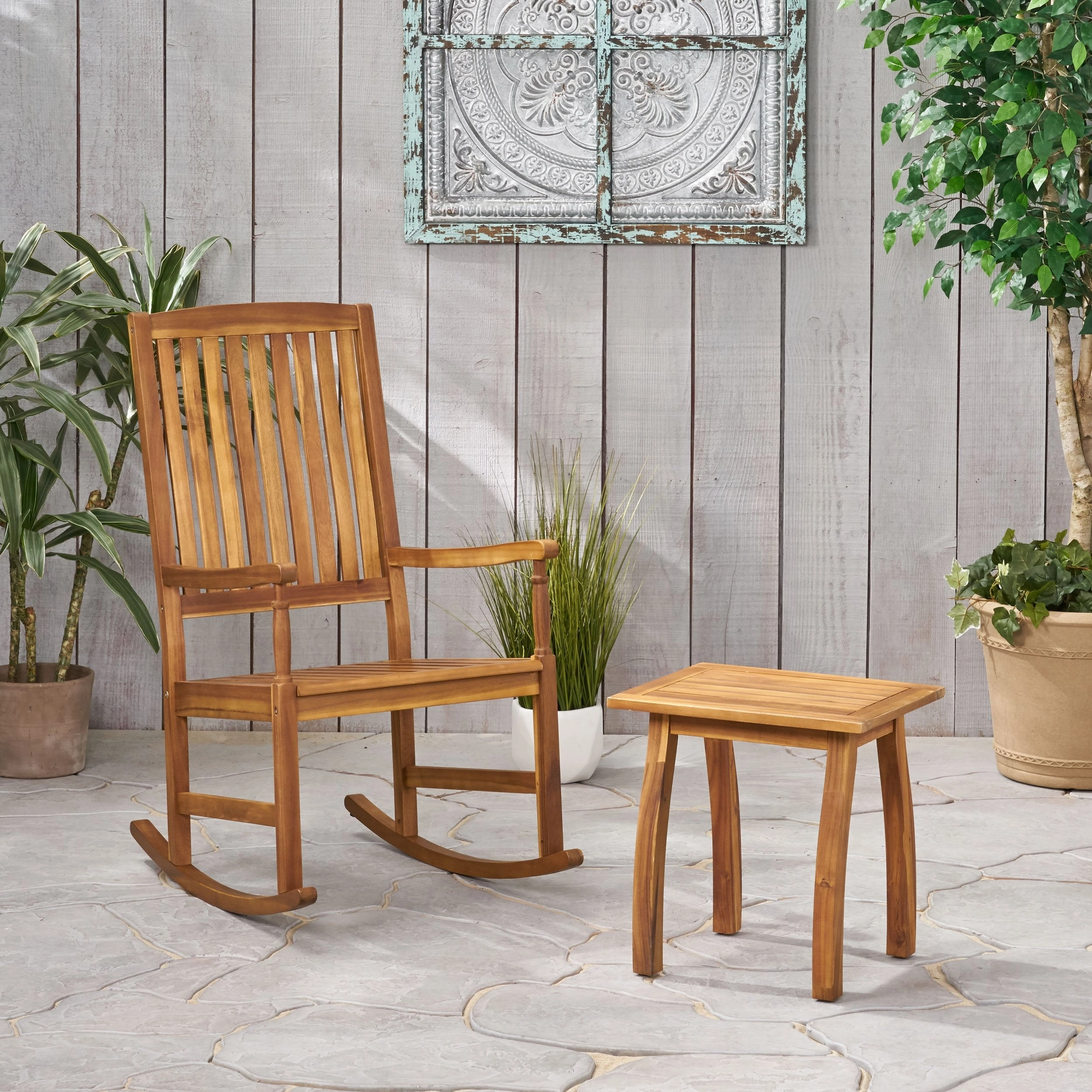 Outdoor Acacia Wood Rocking Chair and Side Table Set - NH407903 chandelier, pendant light