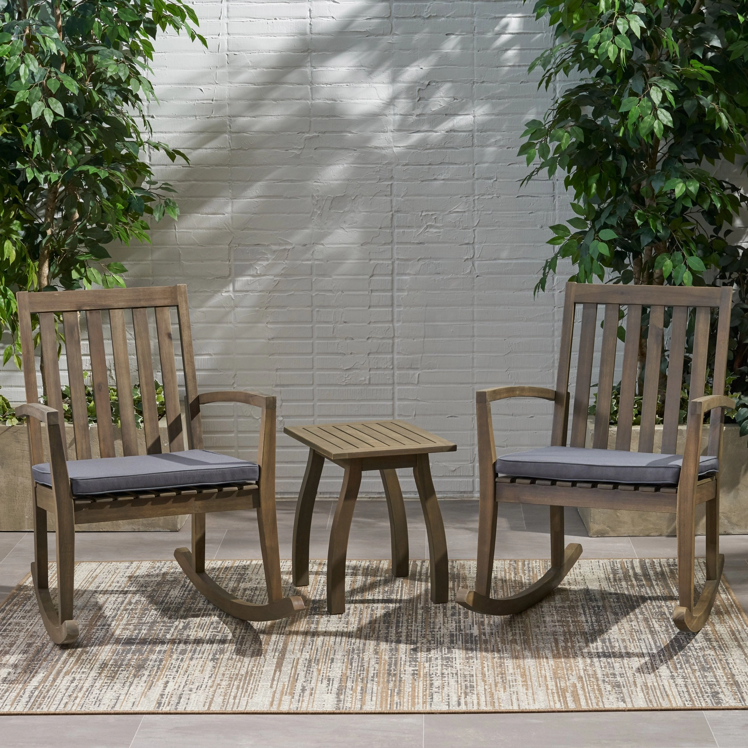 Outdoor Acacia Wood Rocking Chair Chat Set - NH235703