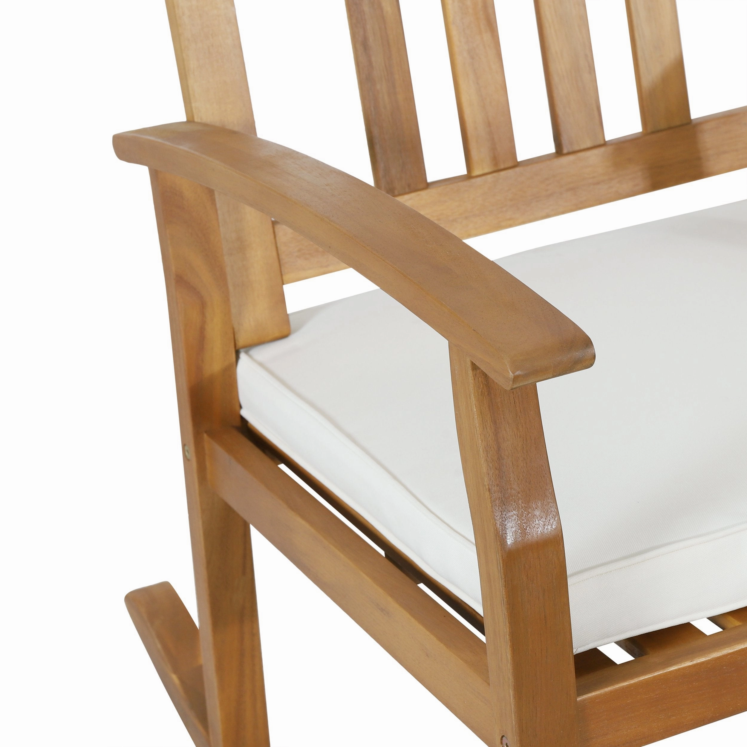 Outdoor Acacia Wood Rocking Chair with Cushion, Set of 2, Teak and Beige - NH636513