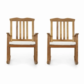 Outdoor Acacia Wood Rocking Chair with Cushion, Set of 2, Teak and Beige - NH636513 chandelier, pendant light