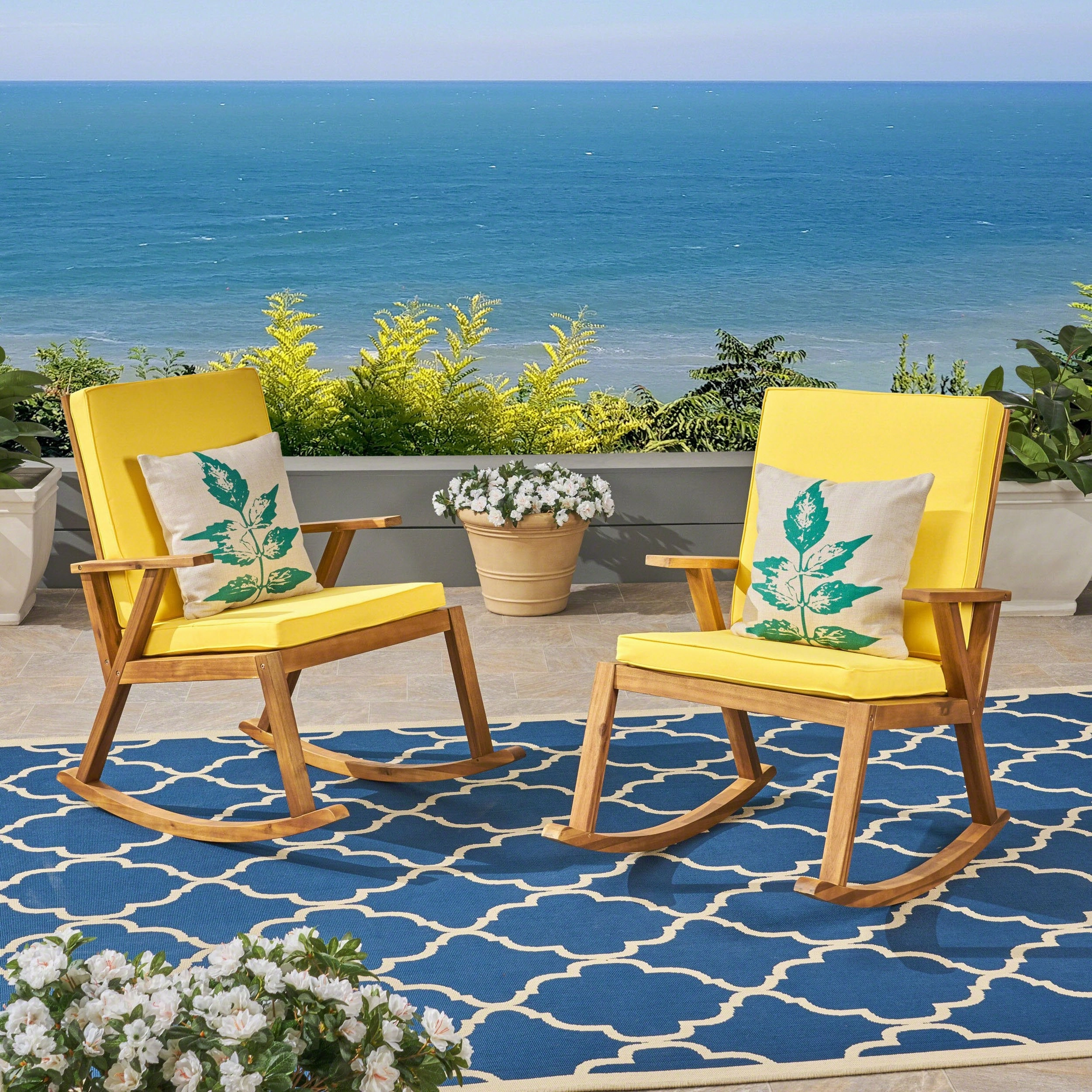 Outdoor Acacia Wood Rocking Chair with Water-Resistant Cushions - NH135603
