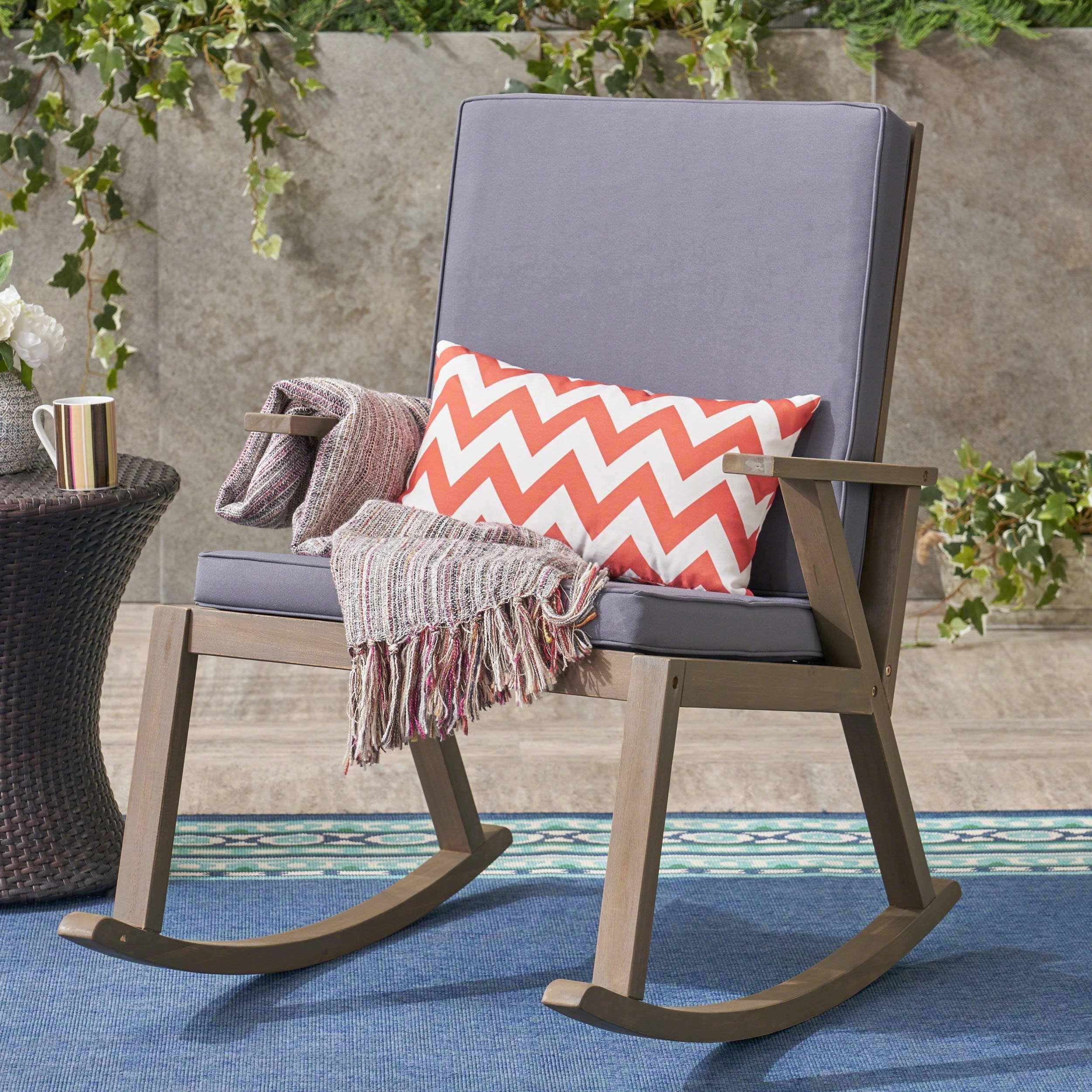 Outdoor Acacia Wood Rocking Chair with Water-Resistant Cushions - NH156403 chandelier, pendant light