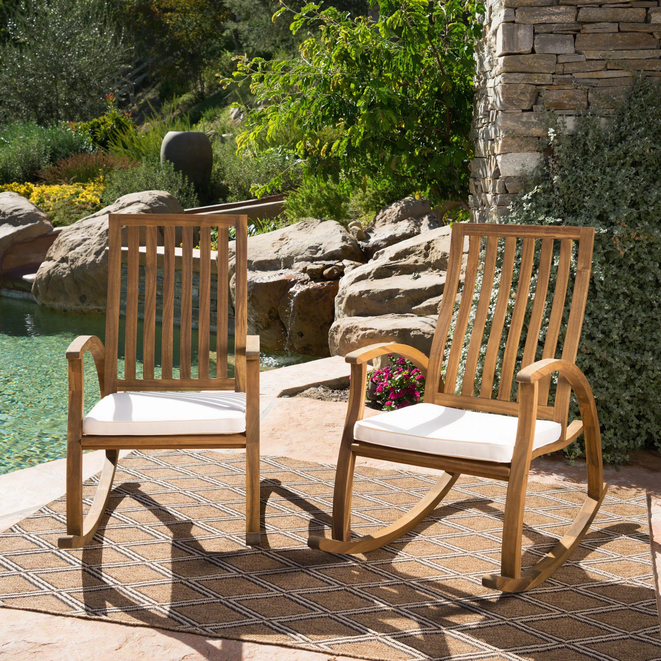 Outdoor Acacia Wood Rocking Chair with Water Resistant Cushions - Set of 2 - NH096203 chandelier, pendant light