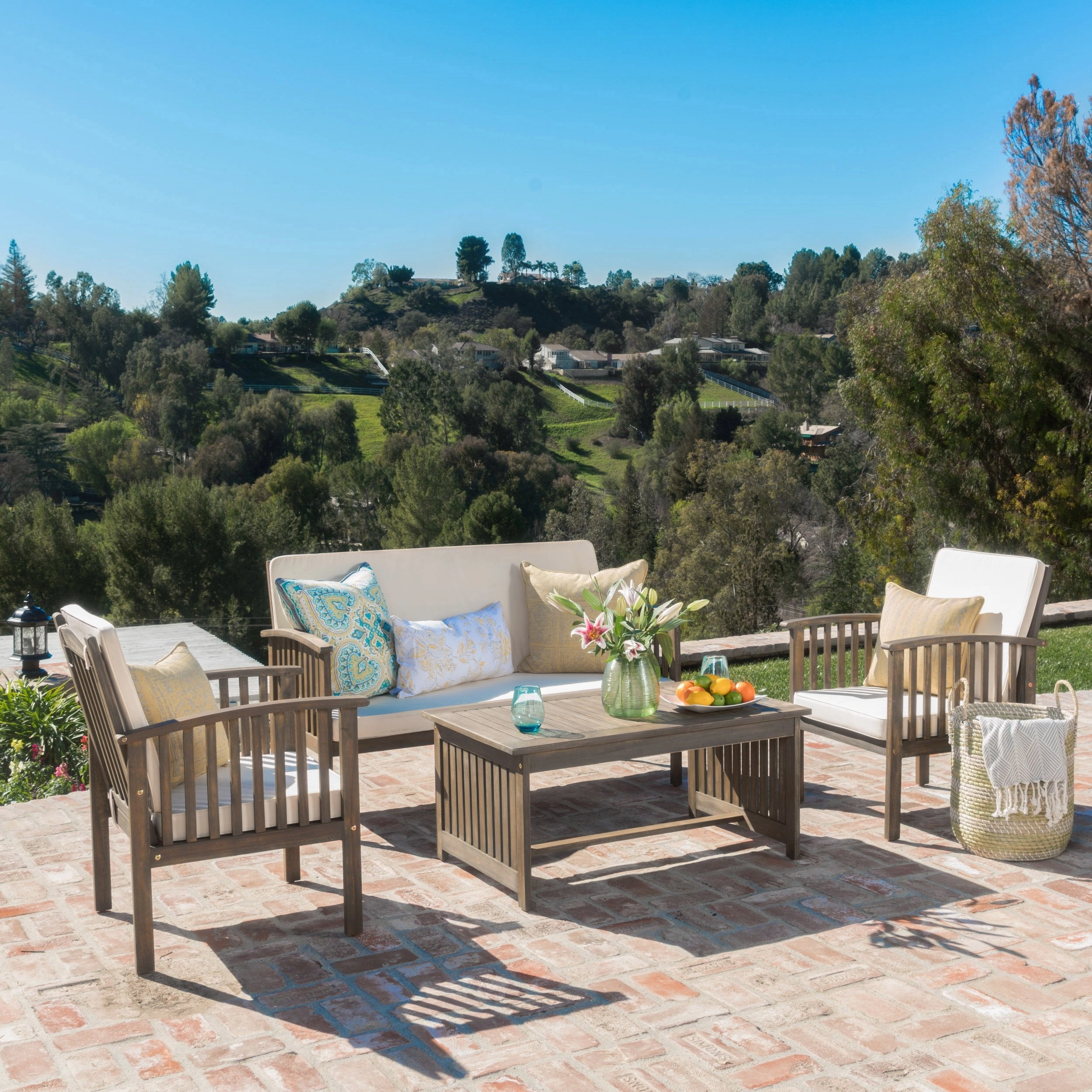 Outdoor Acacia Wood Sofa Set with Water Resistant Cushions - NH282203