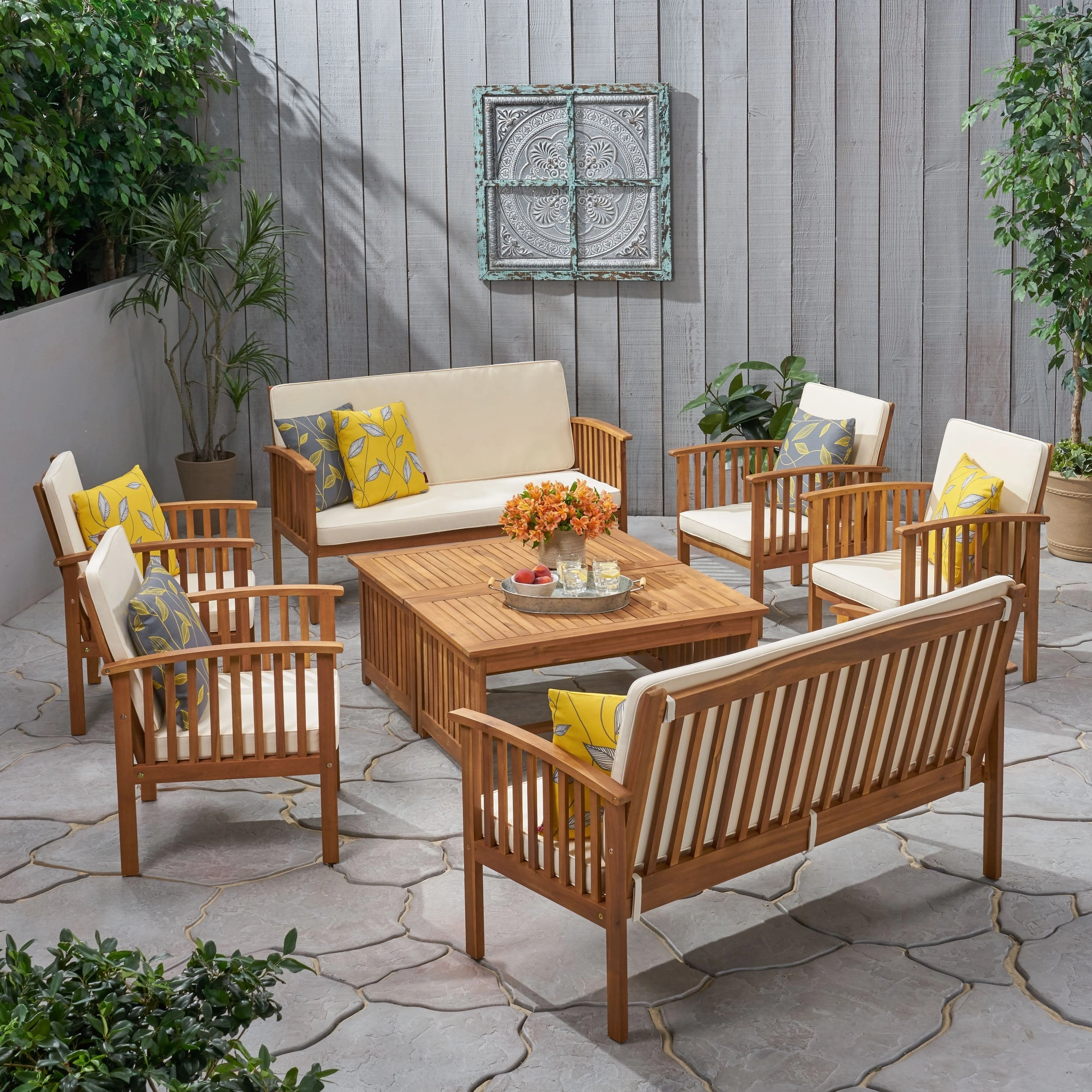 Outdoor Acacia Wood Sofa Set with Water Resistant Cushions - NH282203