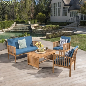 Outdoor Acacia Wood Sofa Set with Water Resistant Cushions - NH282203 cushion cover, soft furnishing