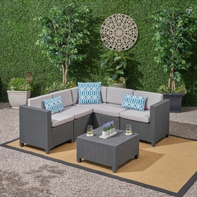 Outdoor All Weather Faux Wicker 5 Seater Sectional Sofa Set with Cushions - NH106903 serving bowl, serving dish