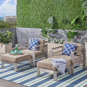 Outdoor Aluminum 2-Seater Club Chair Chat Set with Ottomans, Silver and Khaki - NH143603 clothes rack, garment rack