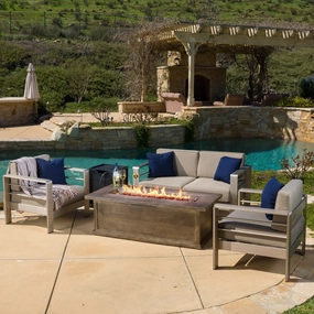 Outdoor Aluminum 3-piece Chat Set with 56-inch Rectangular Liquid Propane Fire Table - NH020792 cushion cover, soft furnishing