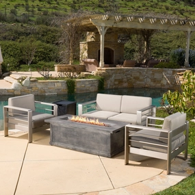 Outdoor Aluminum 3-piece Chat Set with 56-inch Rectangular Liquid Propane Fire Table - NH910792 cushion cover, soft furnishing