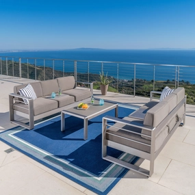 Outdoor Aluminum 3-Piece Sofa Set with Khaki Cushions - NH243892 cushion cover, soft furnishing