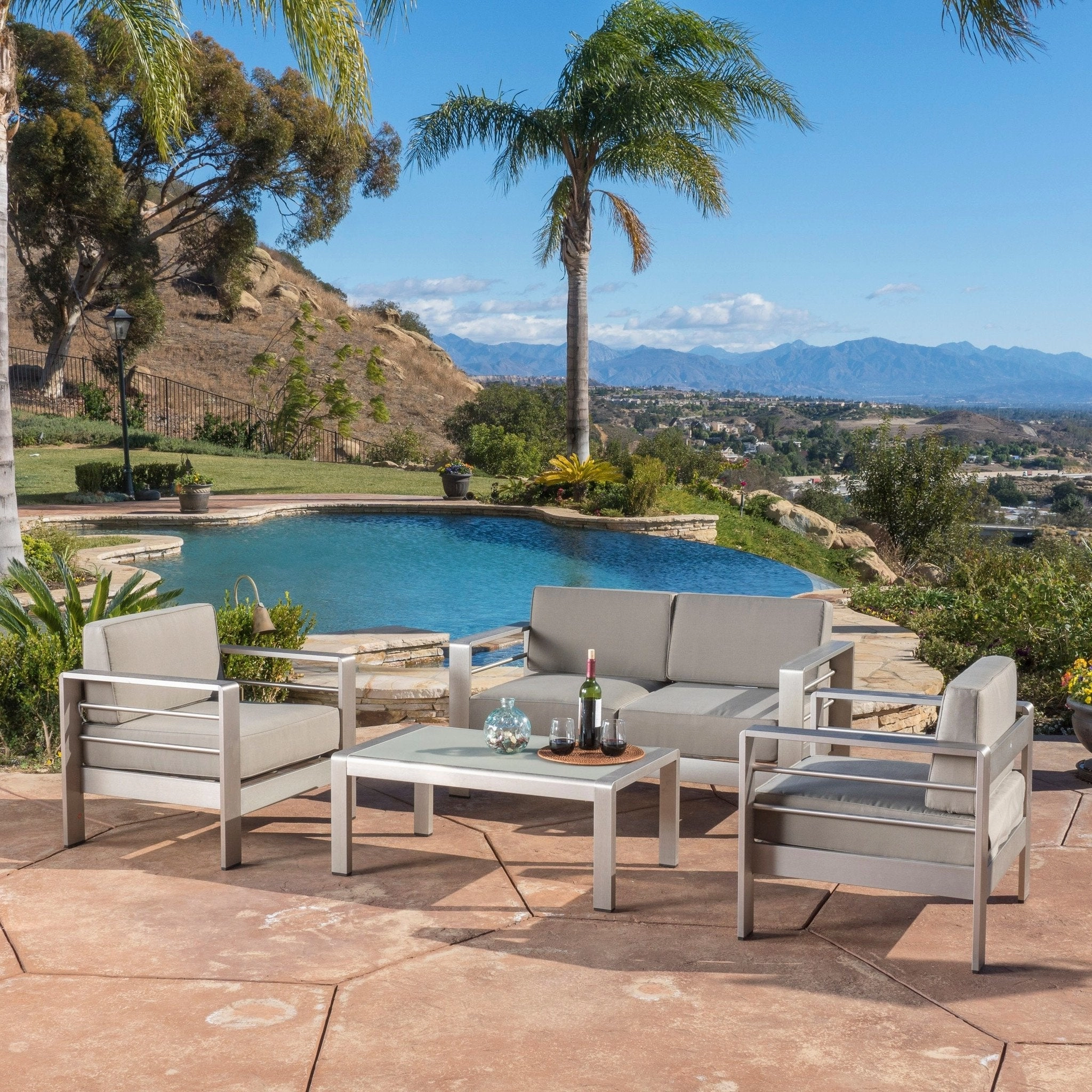 Outdoor Aluminum 4-piece Loveseat Set with Cushions - NH266592 cushion cover, soft furnishing