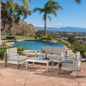 Outdoor Aluminum 4-piece Loveseat Set with Cushions - NH266592 cushion cover, soft furnishing