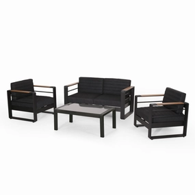 Outdoor Aluminum 4 Seater Chat Set, Black, Natural, and Gray - NH734413 clothes rack, garment rack