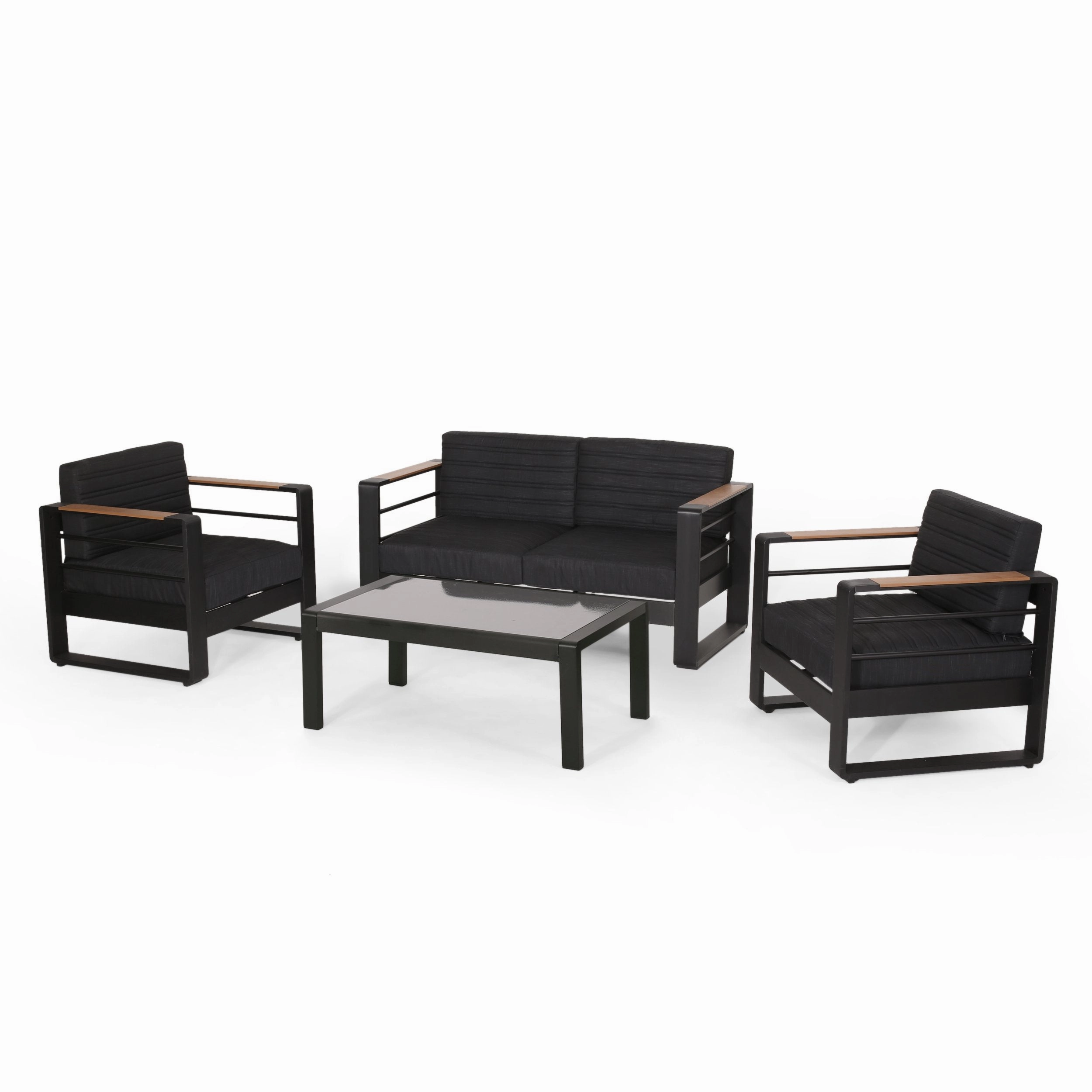 Outdoor Aluminum 4 Seater Chat Set, Black, Natural, and Gray - NH734413 clothes rack, garment rack