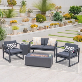 Outdoor Aluminum 4 Seater Chat Set with Fire Pit - NH304503 cushion cover, soft furnishing