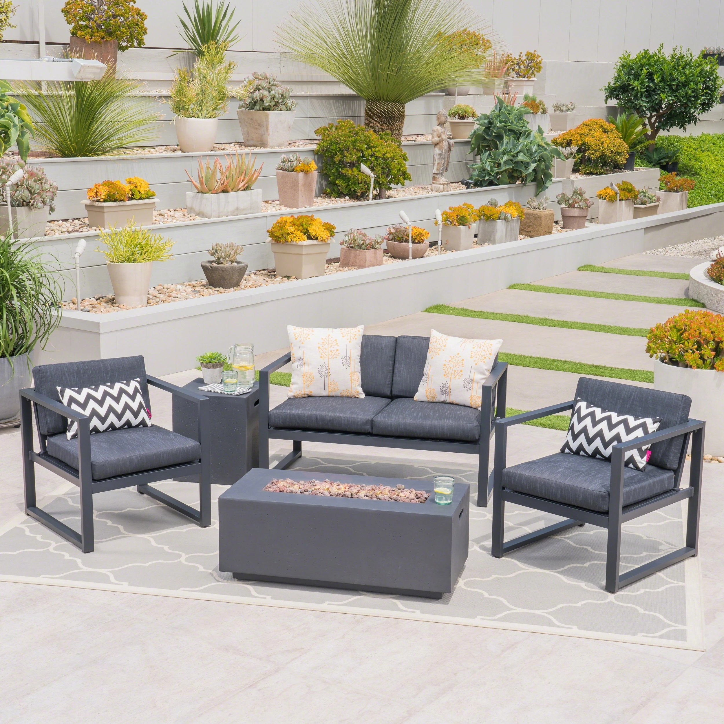 Outdoor Aluminum 4 Seater Chat Set with Fire Pit - NH304503 cushion cover, soft furnishing