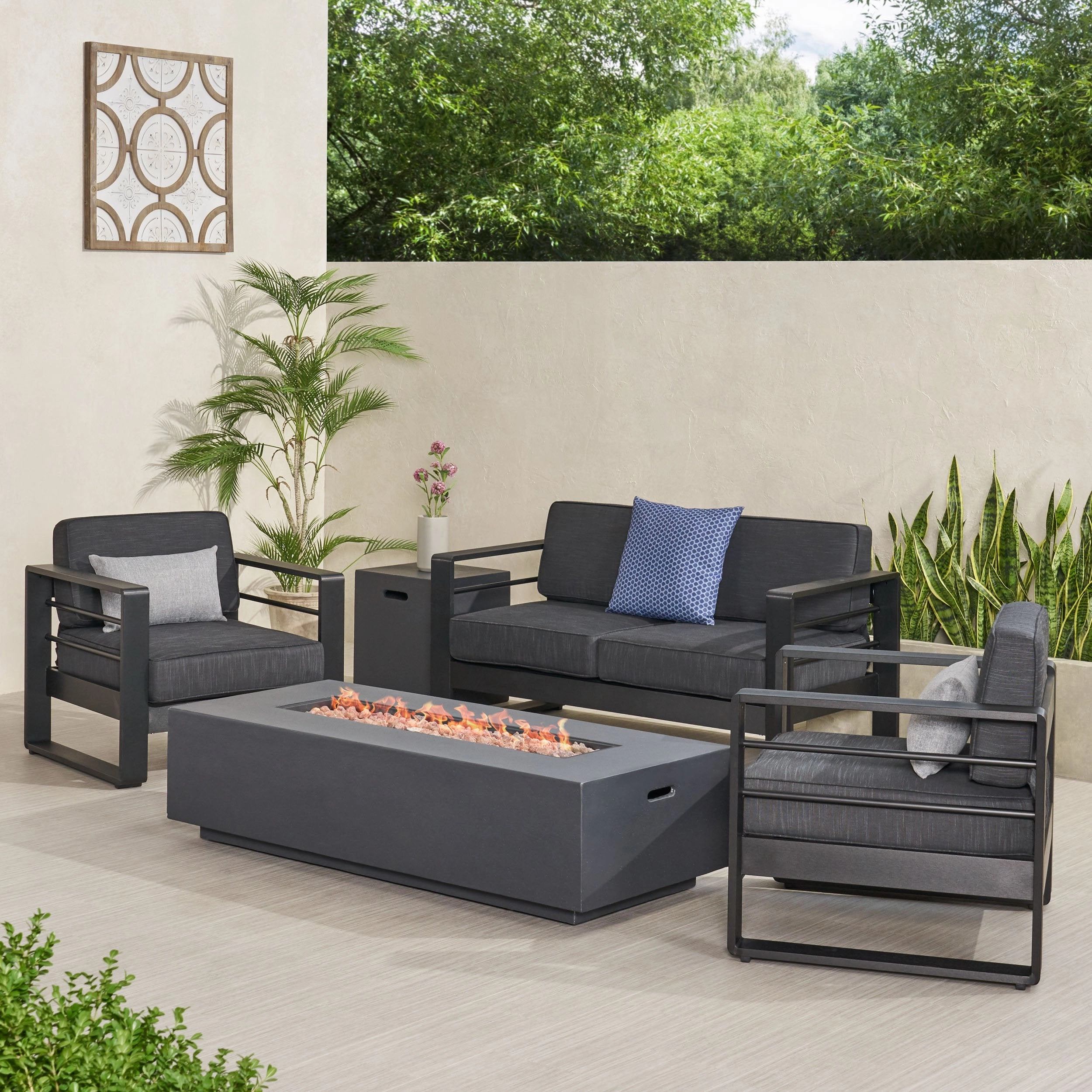 Outdoor Aluminum 4 Seater Chat Set with Fire Pit - NH785313