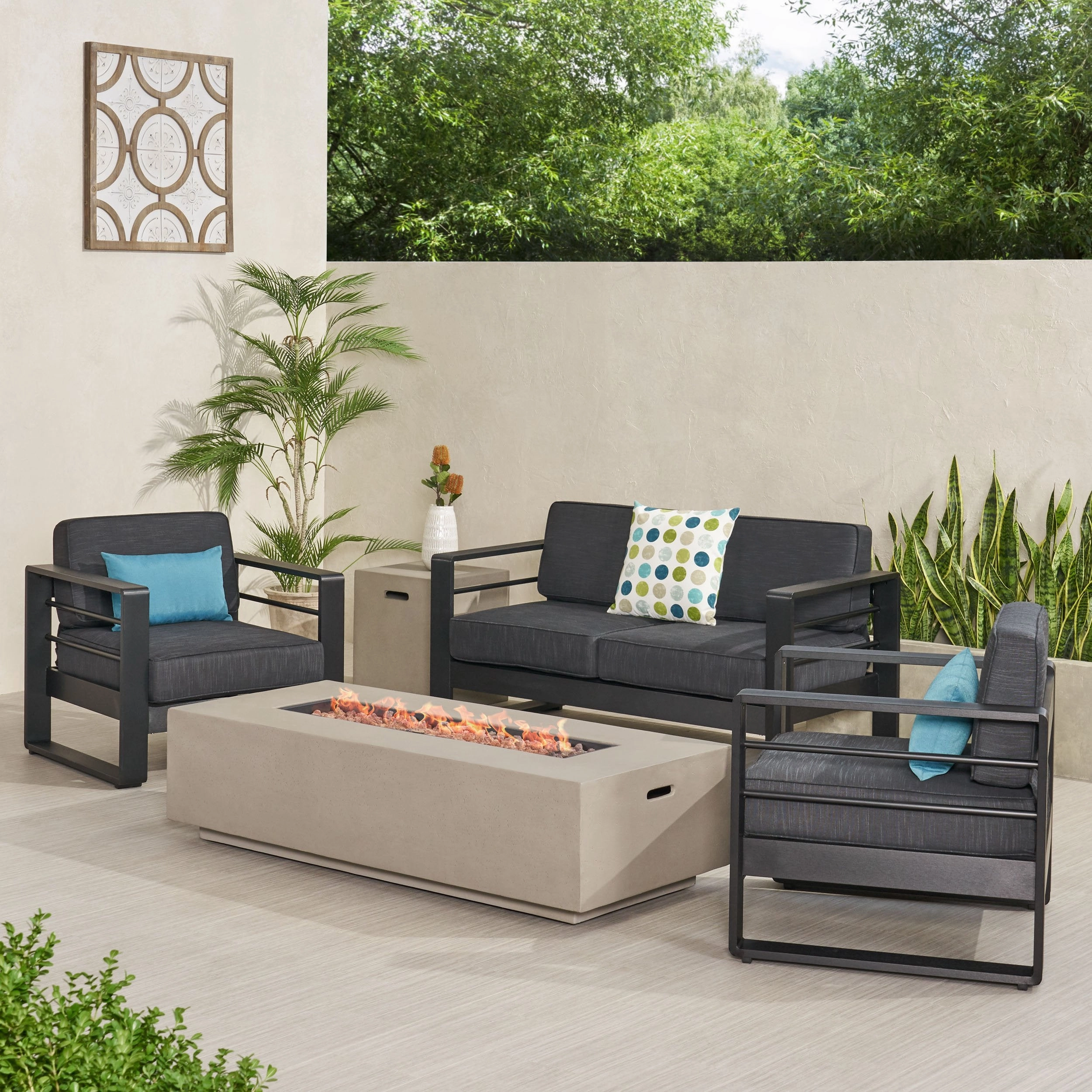 Outdoor Aluminum 4 Seater Chat Set with Fire Pit - NH785313