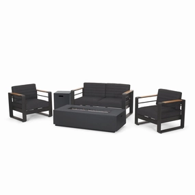 Outdoor Aluminum 4 Seater Chat Set with Fire Pit, Black, Natural, and Dark Gray - NH534413 clothes rack, garment rack