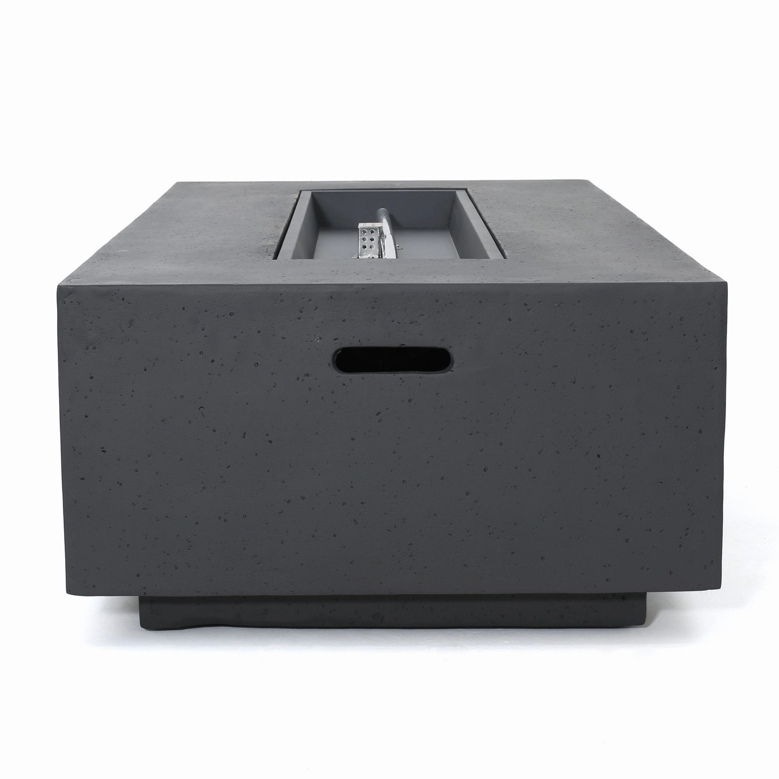 Outdoor Aluminum 4 Seater Chat Set with Fire Pit, Black, Natural, and Dark Gray - NH534413