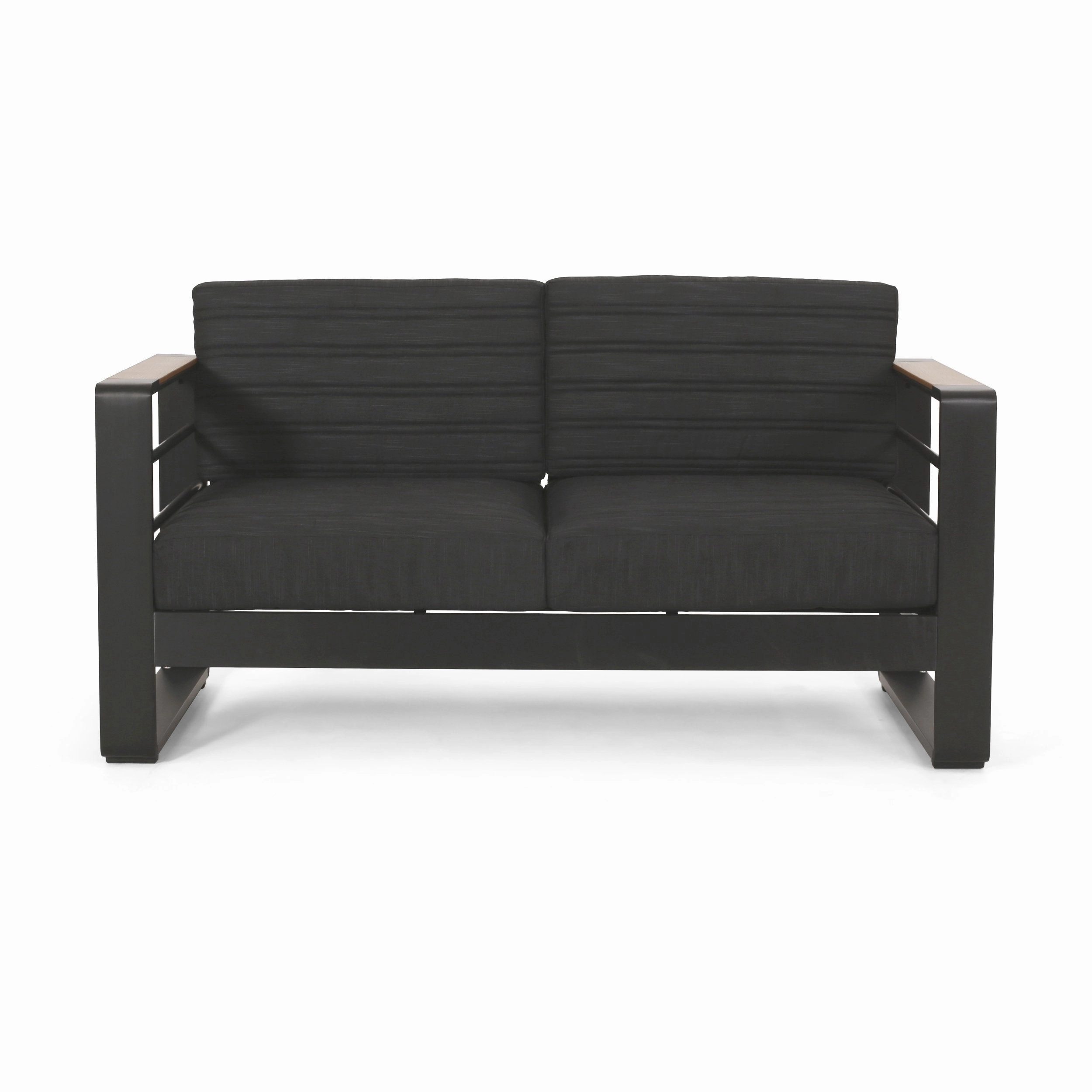 Outdoor Aluminum 4 Seater Chat Set with Fire Pit, Black, Natural, and Dark Gray - NH634413