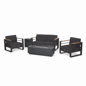 Outdoor Aluminum 4 Seater Chat Set with Fire Pit, Black, Natural, and Dark Gray - NH634413 clothes rack, garment rack