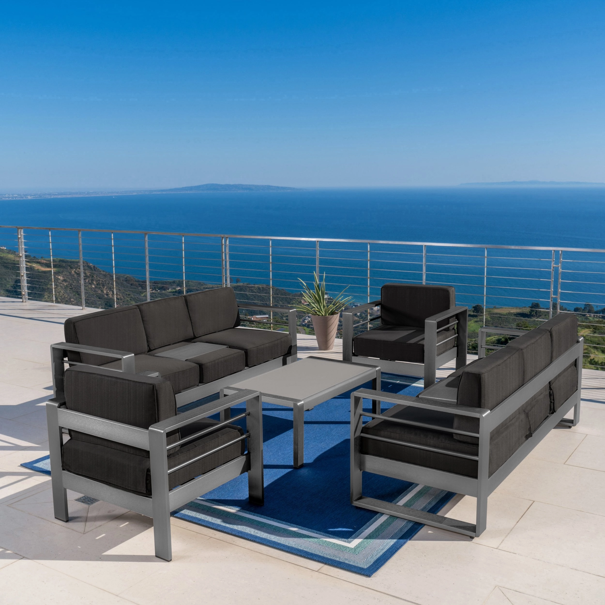 Outdoor Aluminum 5 Piece Chat Set with Water Resistant Cushions - NH387103 cushion cover, soft furnishing