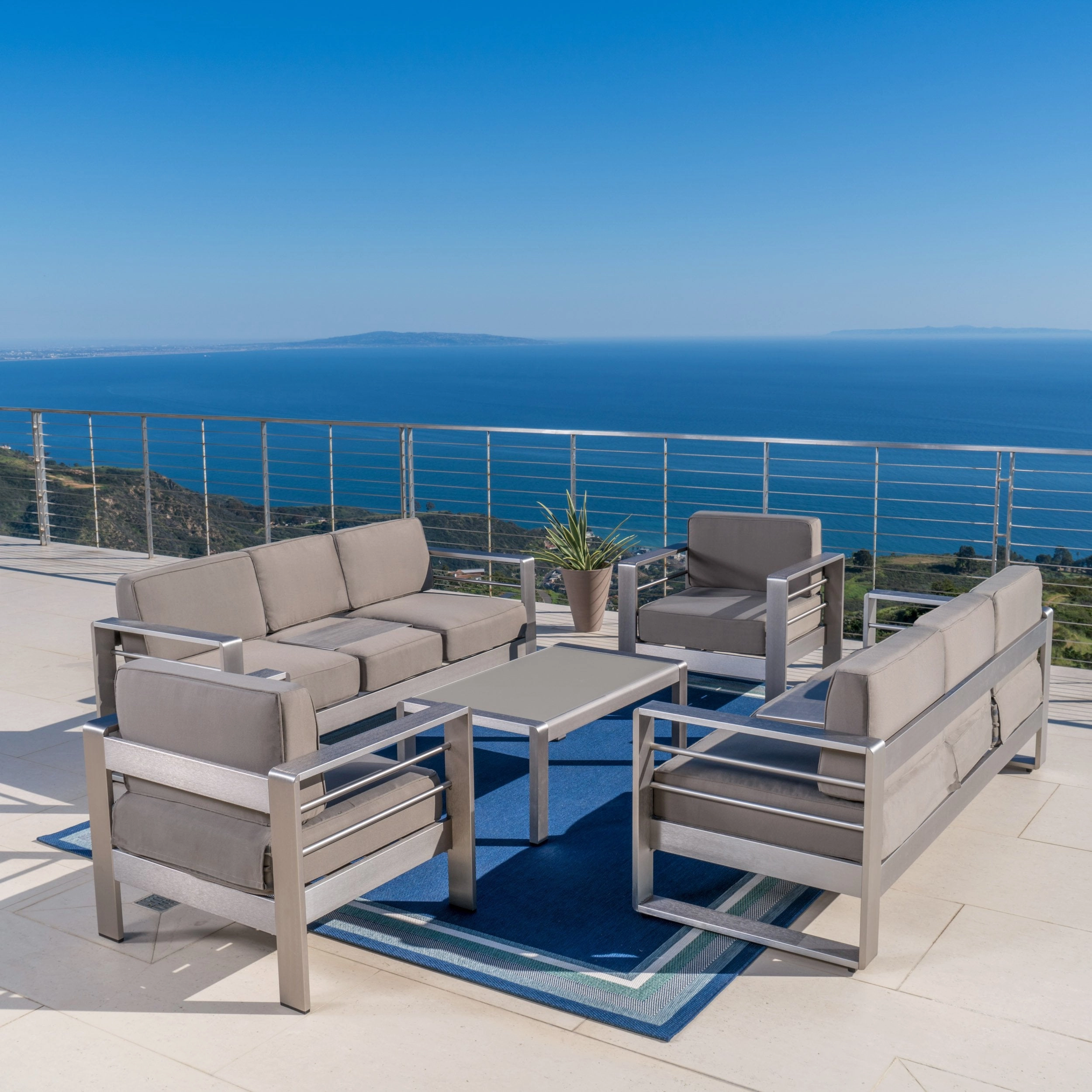 Outdoor Aluminum 5-Piece Sofa Set with Khaki Cushions - NH343892 cushion cover, soft furnishing