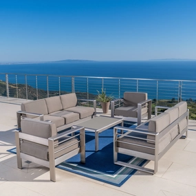 Outdoor Aluminum 5-Piece Sofa Set with Khaki Cushions - NH343892 cushion cover, soft furnishing