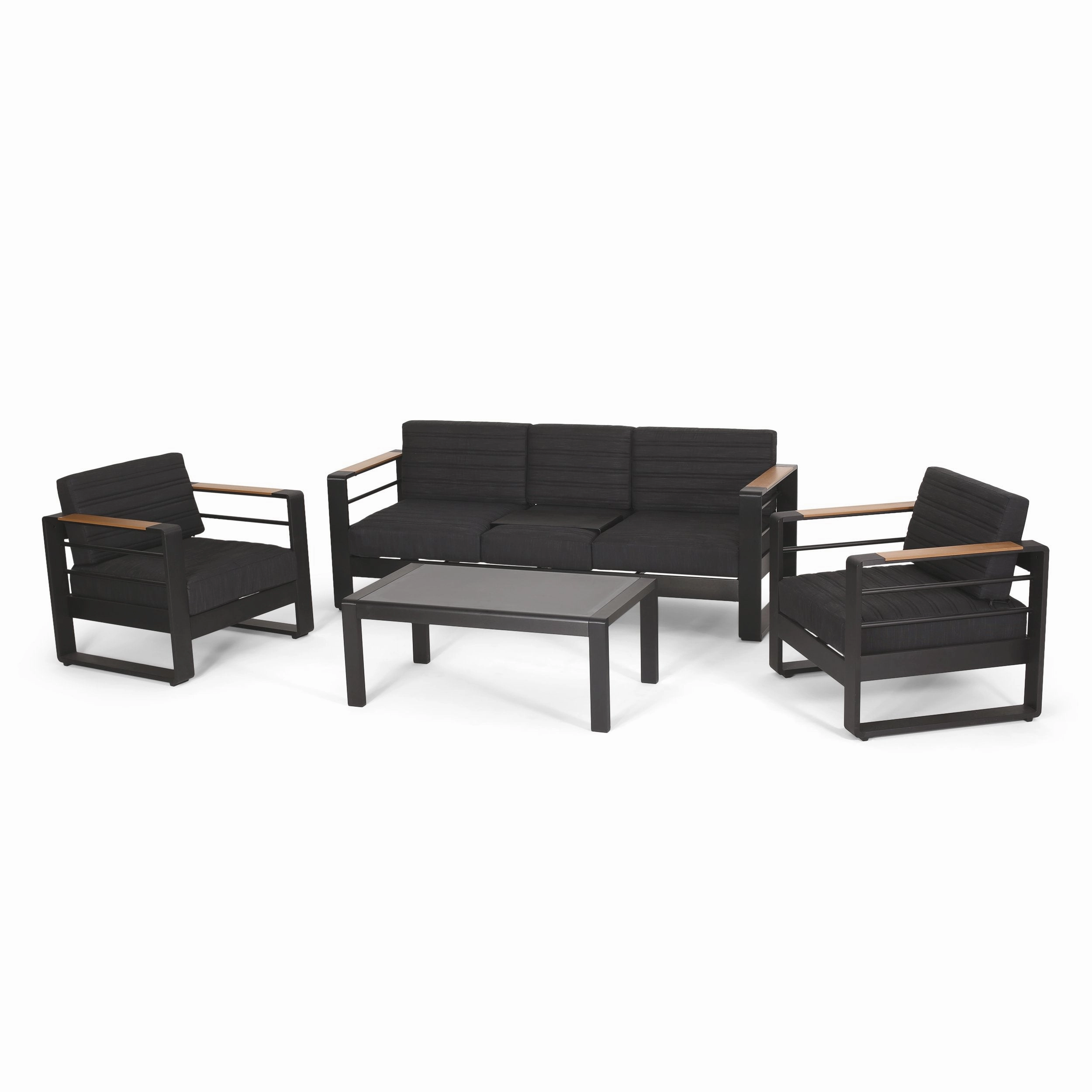Outdoor Aluminum 5 Seater Chat Set with Water Resistant Cushions, Black, Natural, and Dark Gray - NH358413 clothes rack, garment rack