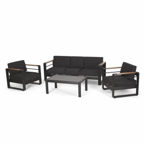Outdoor Aluminum 5 Seater Chat Set with Water Resistant Cushions, Black, Natural, and Dark Gray - NH358413 clothes rack, garment rack