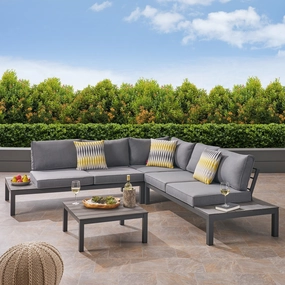 Outdoor Aluminum and Wood V-Shaped Sofa Set with Cushions - NH464603 serving bowl, serving dish