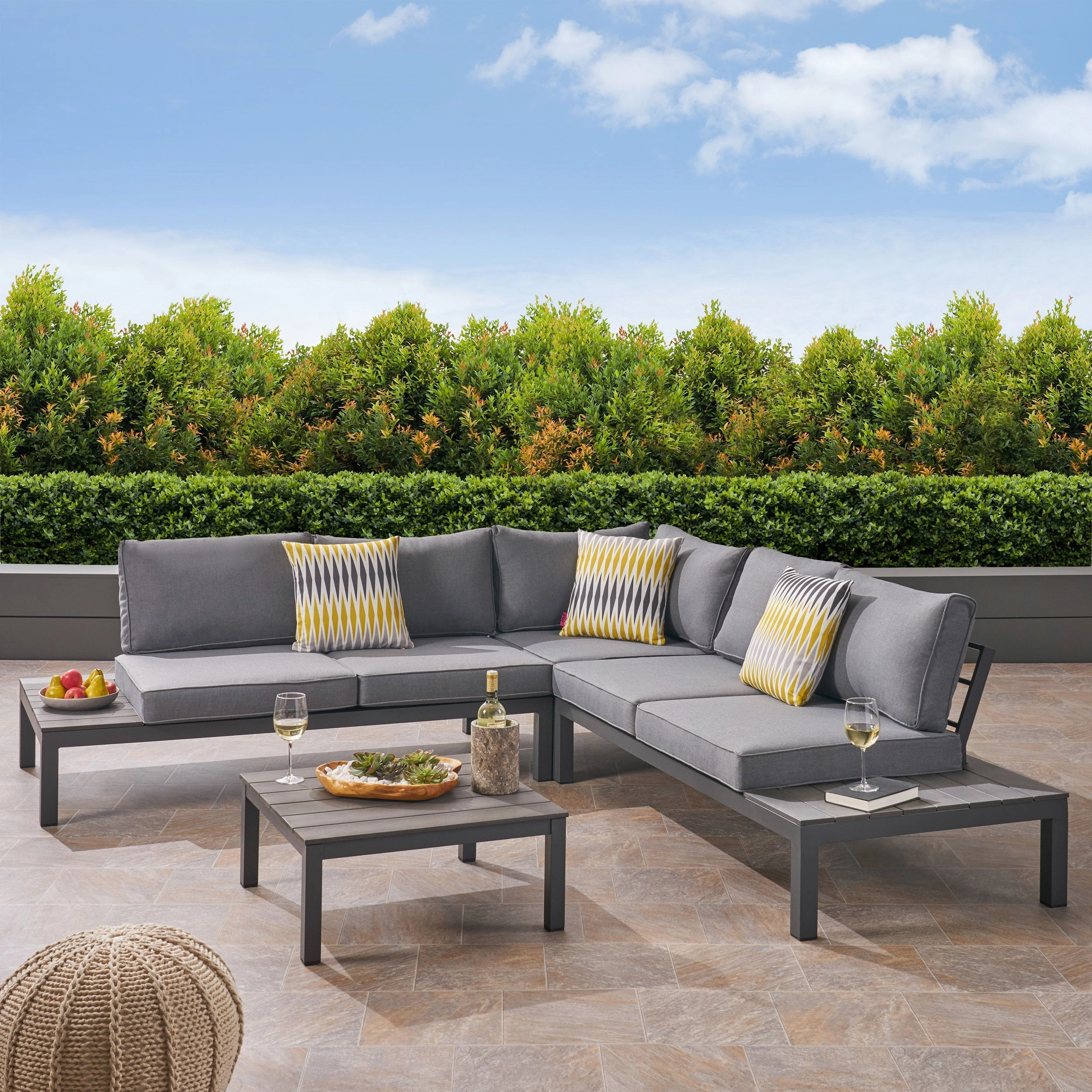 Outdoor Aluminum and Wood V-Shaped Sofa Set with Cushions - NH464603 serving bowl, serving dish