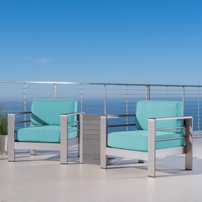 Outdoor Aluminum Club Chairs and Faux Wood Side Table Set with Cushions - NH367403 clothes rack, garment rack