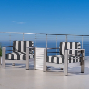 Outdoor Aluminum Club Chairs and Side Table Set with Cushions, Silver and Cabana Classic Sunbrella (Optional Sunbrella Cushions) - NH667403 clothes rack, garment rack