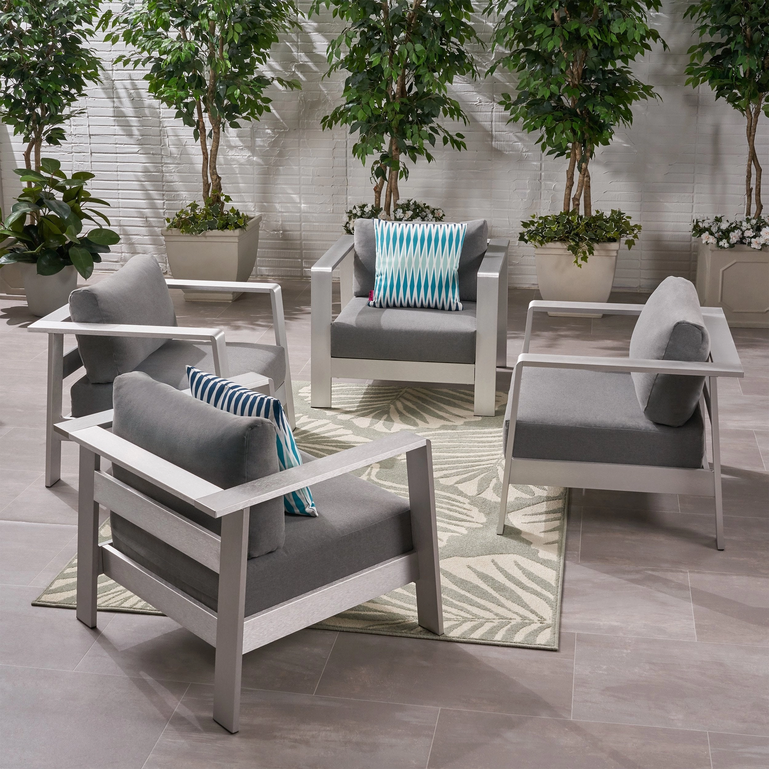 Outdoor Aluminum Club Chairs with Cushions (Set of 4) - NH979803 chandelier, pendant light